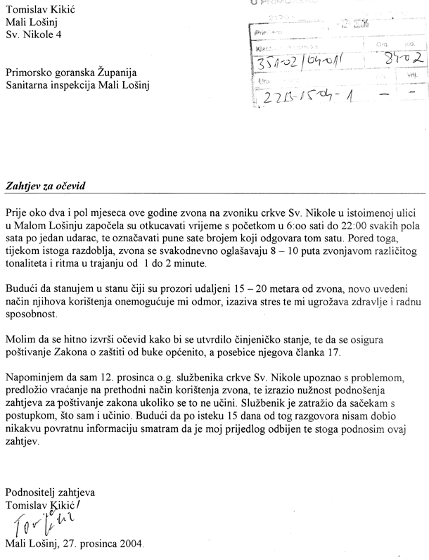 Zahtjev za o�evid